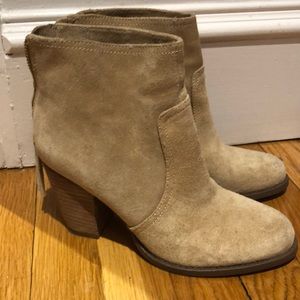 C Wonder Tan Suede Bootie Heels